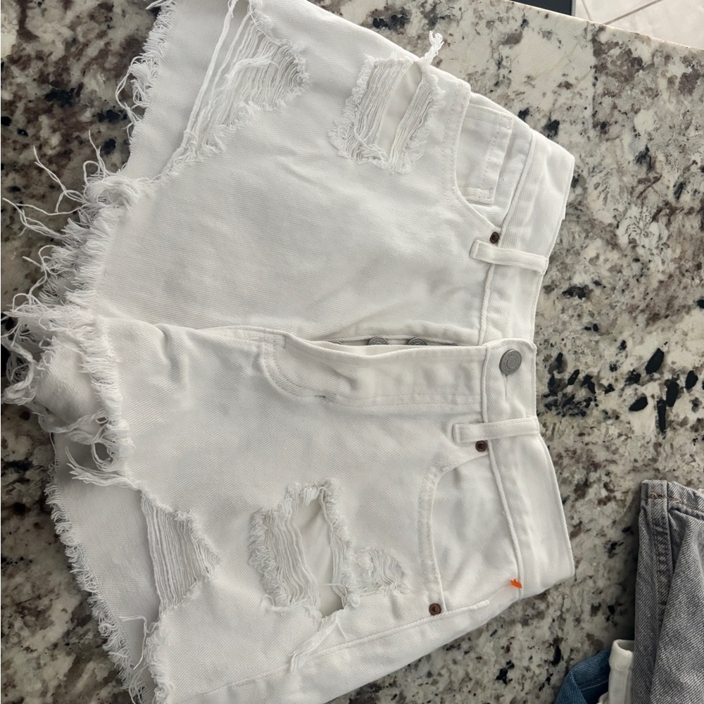PacSun White Jean Shorts Distressed Frayed Hem